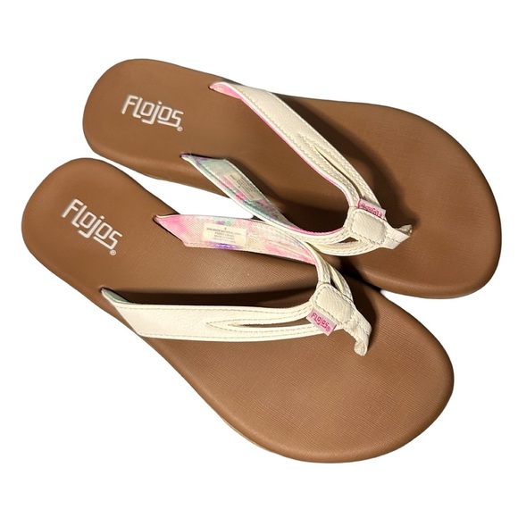 Flojos Shoes - Flojos Women's Maddy Memory Foam Flip Flop Sandal IVORY/PINK TIE Dye Womens SZ 9